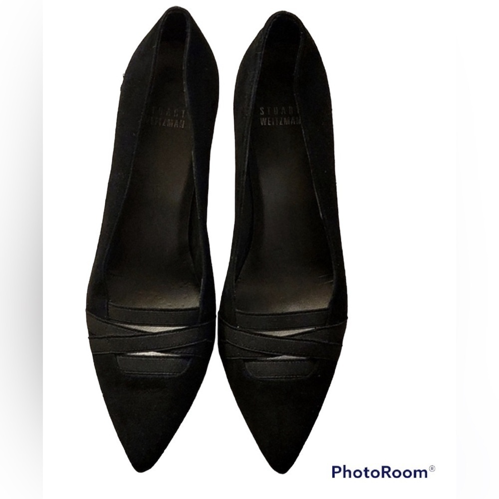 Stuart Weitzman BANDEXVELT Criss Cross Black Suede Leather Pumps Size 7 Medium